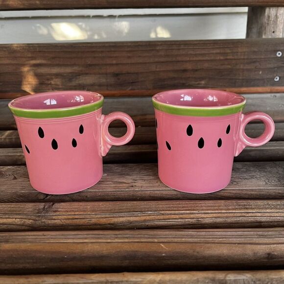 Fiesta Watermelon by Homer Laughlin Set of 4 Mugs 10-oz Round Handle USA Retired - Picture 9 of 14